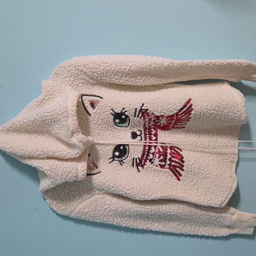 Miss Chievous Cream Christmas Cat Sweater Wirh Hoodie